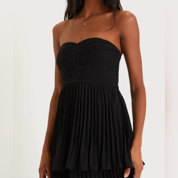 Lulus Seriously Sensational Black Strapless Tiered Maxi Dress, Size Medium - Picture 6 of 14